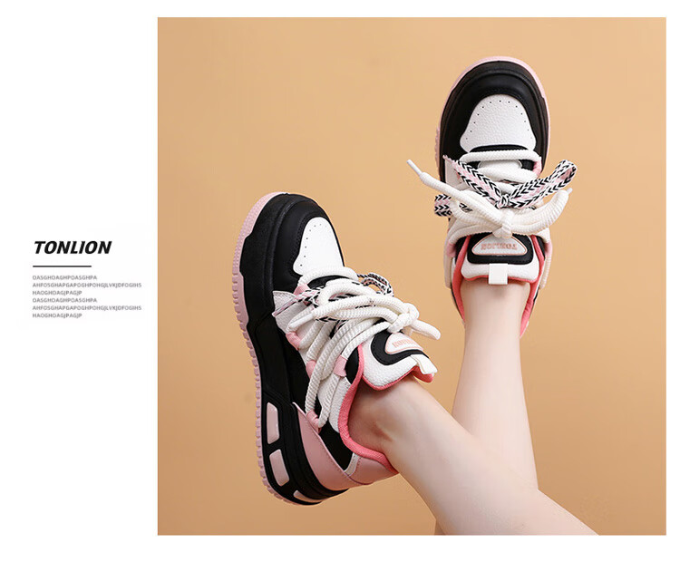 TonLion Women's Shoes, Spring And Summer 2026 Thick-Soled Sneakers, Ladies Casual Shoes, Versatile Sports Dad Shoes, White Black Pink, Size 37 13