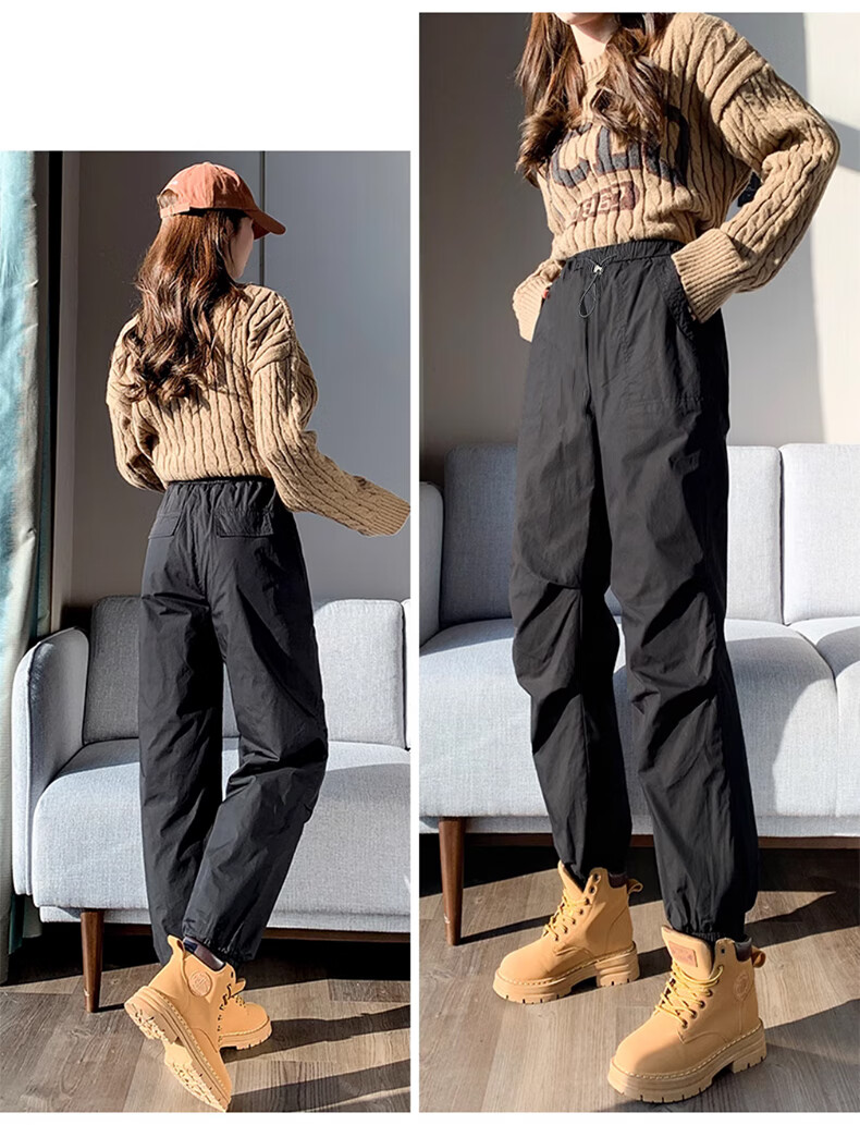 LangSha Women's Workwear down Pants [26 Autumn And Winter New Arrival], Outer Wear White Duck Down Pants, Cold-Resistant Cotton Pants, Northeast Extra Thick Warm Pants 29