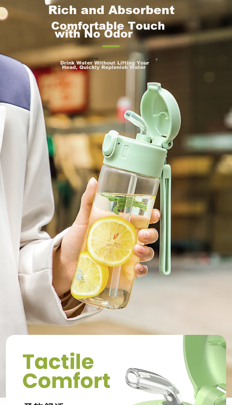 Fuguang Tritan Plastic Water Bottle with Straw for Men, Women, Adults, Convenient Sports And Children's Student Water Cup 480ml 5