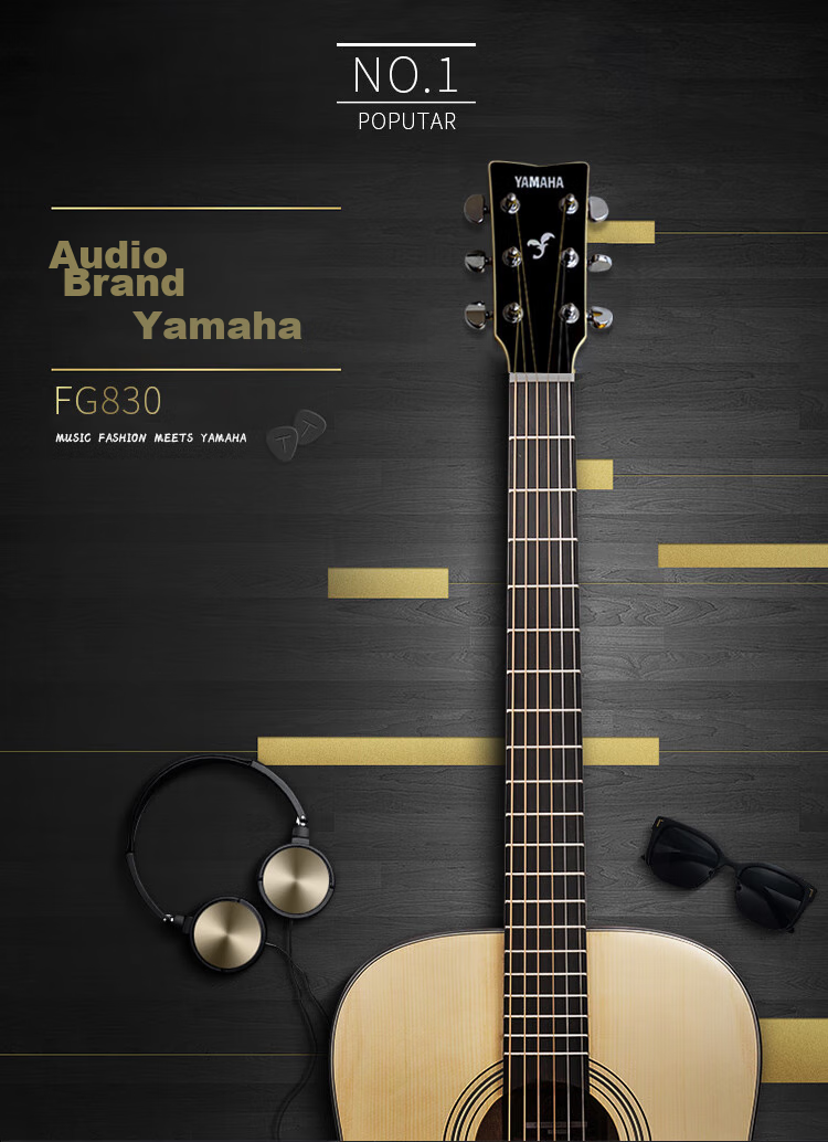 YAMAHA FG830TBS Acoustic Model Solid Wood Top Beginner Folk Guitar, Rounded Corner Guitar, 41-Inch Brown Gradient 10