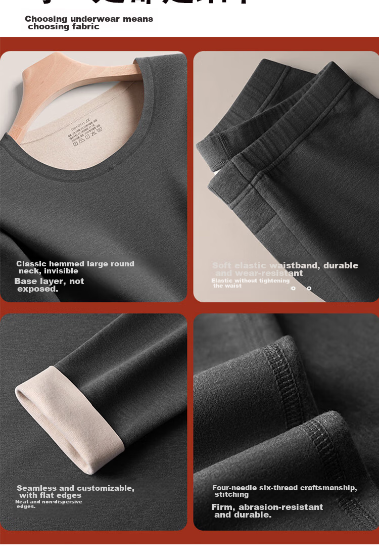 Yalu down silk thermal underwear for men, fleece-lined thick base layer, winter cold-resistant autumn shirt and pants set 11