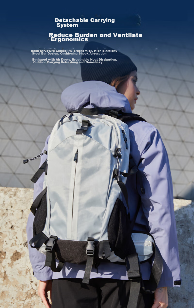 WEWOO Outdoor Hiking Backpack, Lightweight Rucksack, Professional New Model, Large Capacity, Travel Sports Waterproof Nylon, White 3