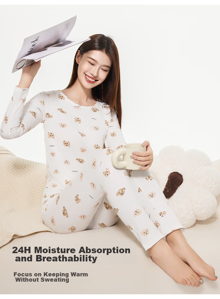 Dushiliren Women's Autumn Underwear Set, Basic Thermal Base Layer, Slim-Fit Printed Sleepwear for Students And Young Girls, Warm Inner Wear 5