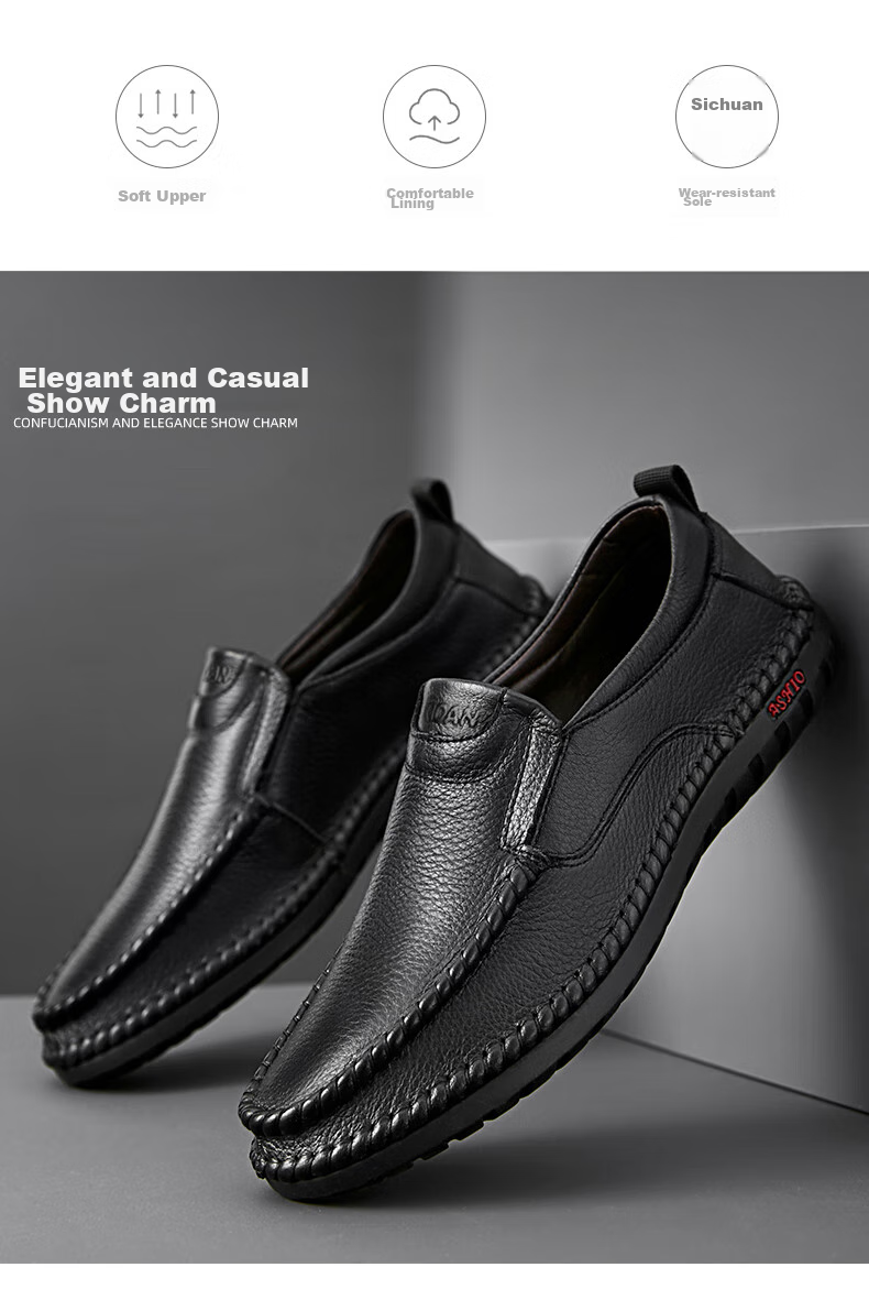 MEXICAN Business Casual Shoes Men's Top-Grain Leather Shoes Formal Slip-On Derby Shoes for Men 8283 Black Size 40 3