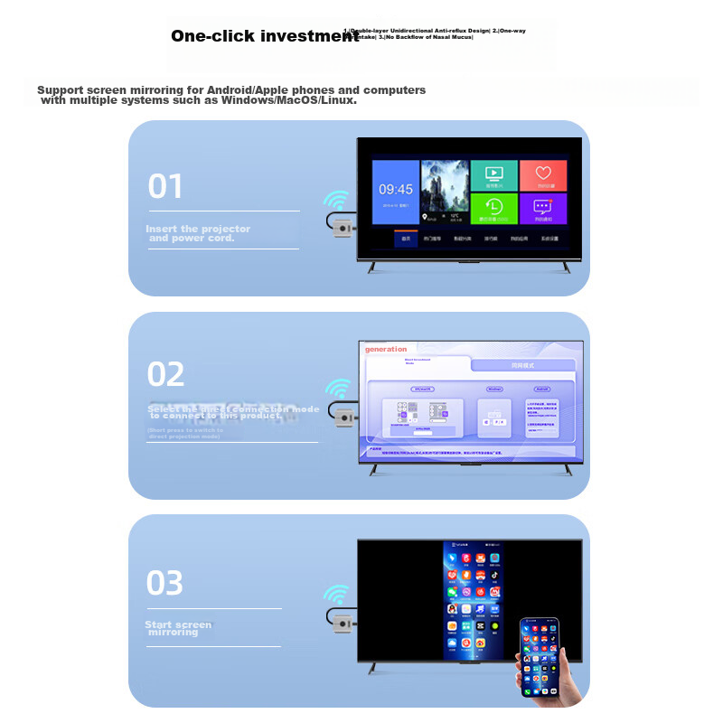 UNITEK Wireless Screen Mirroring Device, HD HDMI Universal 5G Transmission Audio And Video Synchronizer, Supports Apple Huawei Android Phones Direct Connection to Computer Monitor TV Projector