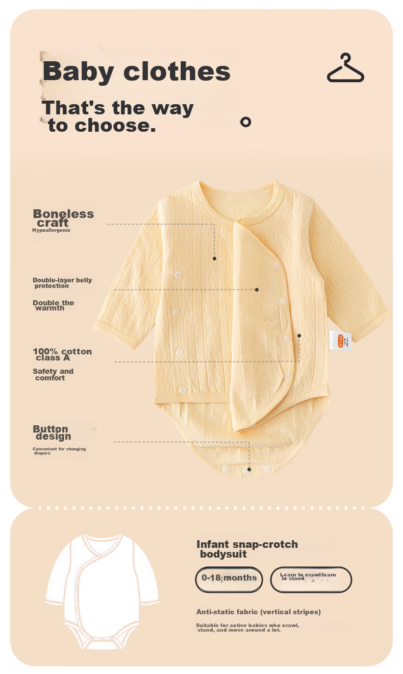Babyprints Infant Romper, 2-Piece Set, Baby Bodysuit, Pure Cotton, Class A Long-Sleeve Underwear, All-Season Onesie, Soft, Yellow, Size 73 3