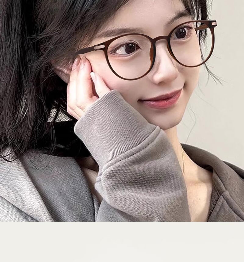 Boshide Blue Light Blocking Glasses, Non-Prescription Lenses, Cold Tea Color Plain Face Glasses for Round Faces, Making Face Look Smaller And More Elegant, Cold Tea Color 6