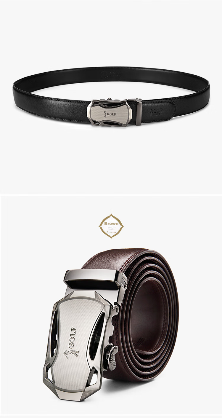 GOLF Leather Men's Belt, Durable Alloy Automatic Buckle, Jeans Waistband, Gift Box Set for Boyfriend Or Father 16