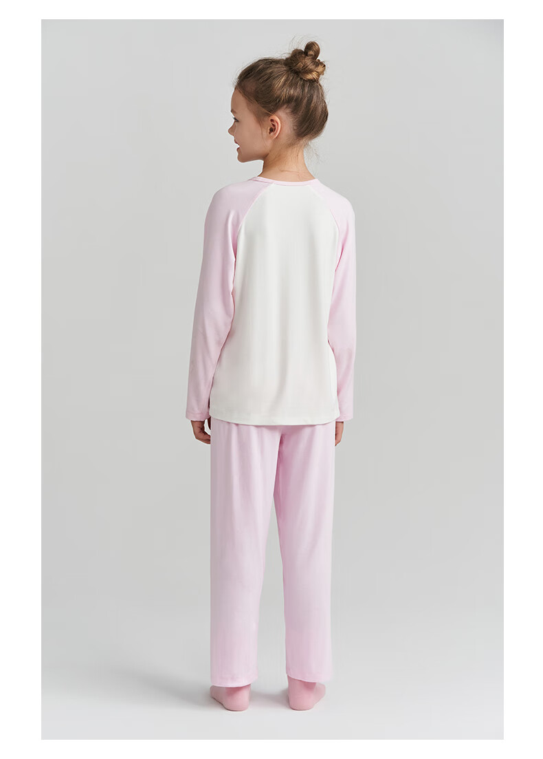 AIMER KIDS Girls' Spring And Autumn Pullover Long-Sleeve Color Block Loungewear Set, Pink And White, Size 110 11