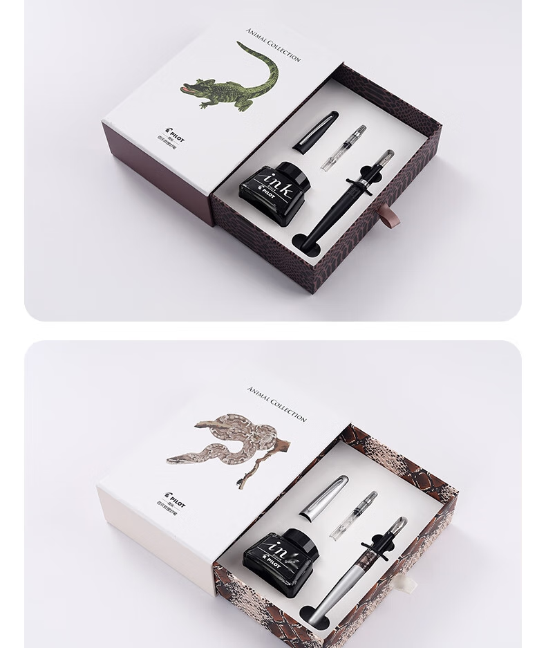 PILOT 88G Student Calligraphy Practice Fountain Pen, High-End Gift Box Ink Set, Commercial Office Adult Gift, FPMR2 Black Crocodile Pattern M Nib 12