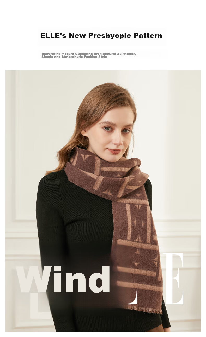 ELLE [Gift Box] 100% Wool Scarf for Men And Women, Autumn And Winter Warm Neck Warmer Shawl, Birthday Gift, Mid-Autumn Festival Present 3