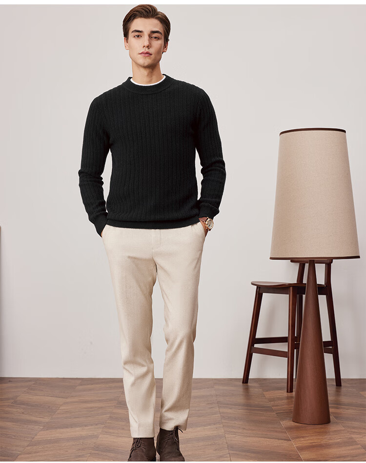 FIRS [100% Wool] Men's Sweater, Autumn And Winter Round Neck, Heavyweight Thickened, Warm Soft Jacquard Pullover 4