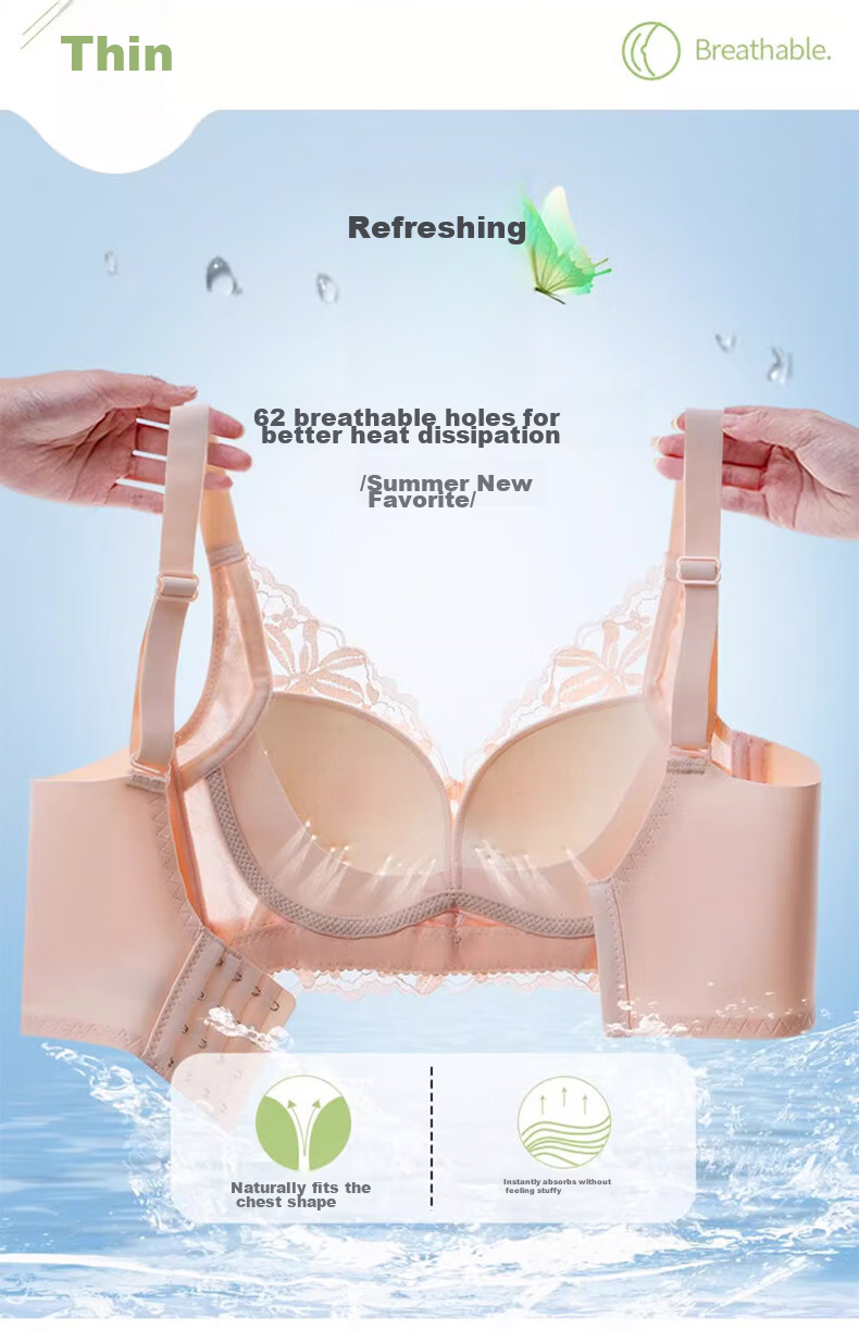 LangSha Women's Bra, Minimizing for Large Breasts, Wireless, Anti-Sagging, Breathable for Summer, Perforated Cups, Sexy Lace, Adjustable Bra 2