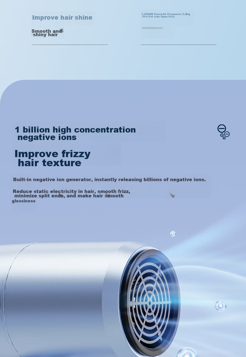 AUX Hair Dryer for Home Use, 1800W High Power, Strong Airflow, Quick-Drying, Hot And Cold Air Adjustable, Negative Ion Hair Protection, Constant Temperature, Gentle on Hair, Quiet Electric Hair Dryer, Blue Color 6