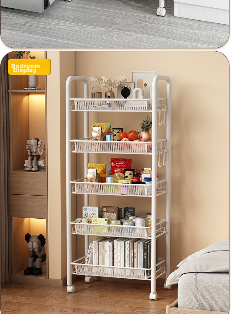 Anerya Kitchen Storage Rack, Snack Cart, Floor-Standing Multi-Layer Organizer, Bathroom Wheeled Shelf, Vegetable Rack, White, 4 Tiers 11