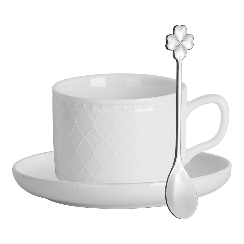 Banwu Life Ceramic Coffee Cup Set Premium White Latte Cup Vintage European Style Afternoon Tea Set