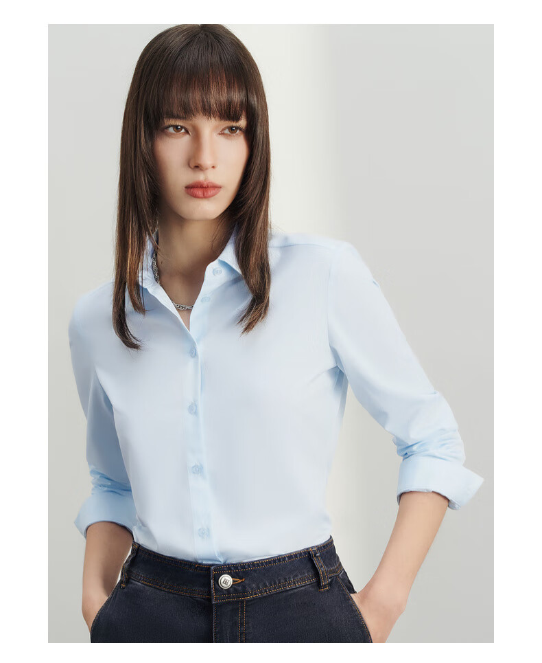 G2000 Spring/Summer 2024 Mall-Matching Detachable Bow Long-Sleeve Shirt 41222233G2, Light Blue, Size 38 4