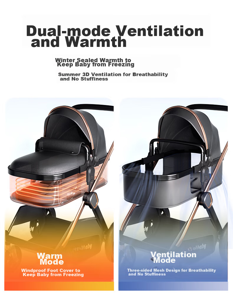 ANGI BABY Stroller with High View, Reversible Seats, Reclining Positions, Shock Absorption, Foldable, Suitable for Newborns to 3 Years Old 8