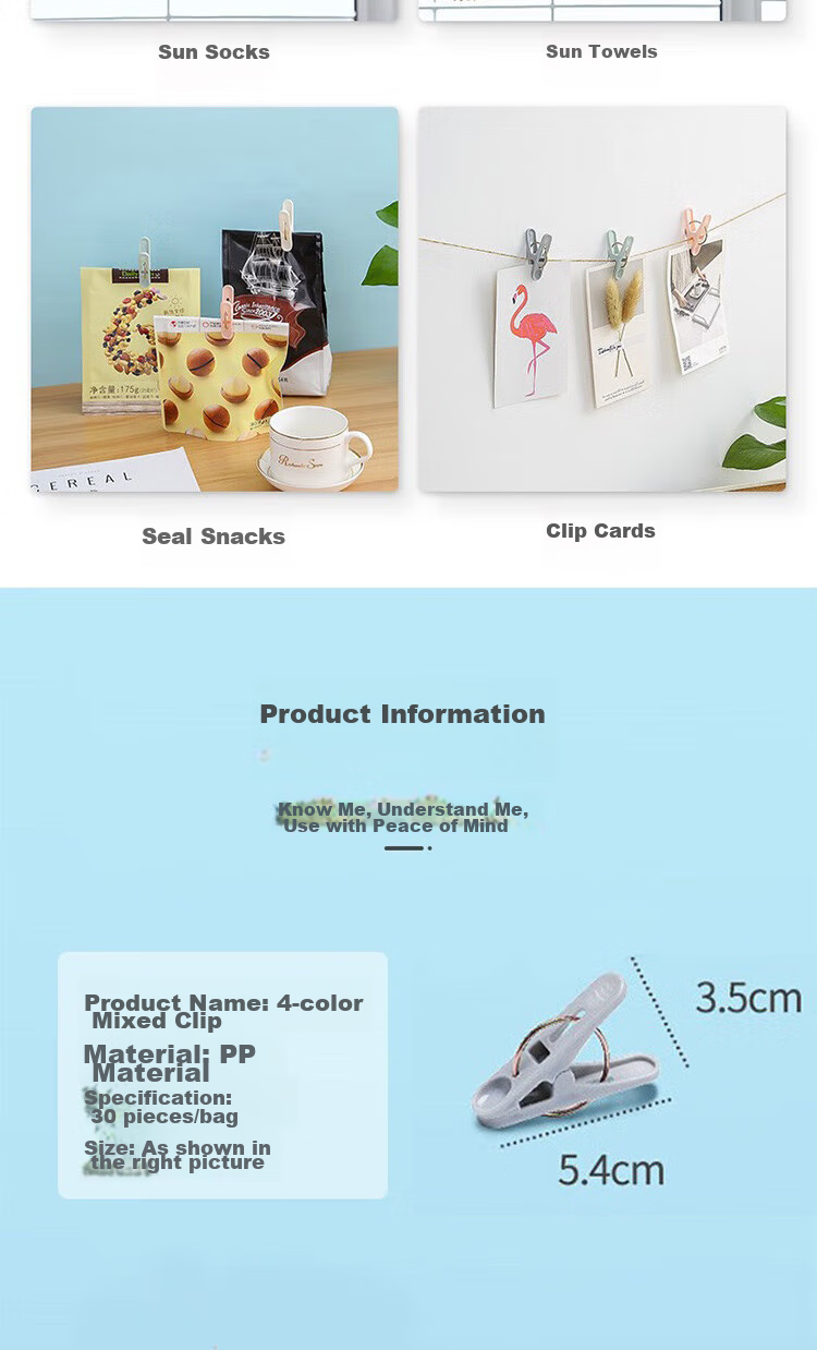 MENGTING Plastic Clothes Clips, Hanger Fixing Drying Clips, Sock Clips, Drying Clips, Windproof Small Clips, 30 Pieces 7