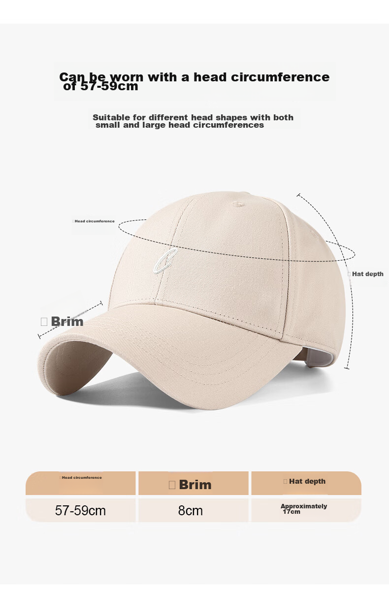 CACUSS Baseball Cap for Women, All-Season Hard Top, Face-Slimming, Korean Style, Versatile Visor Cap, Sports Sun Protection Hat, Beige 5
