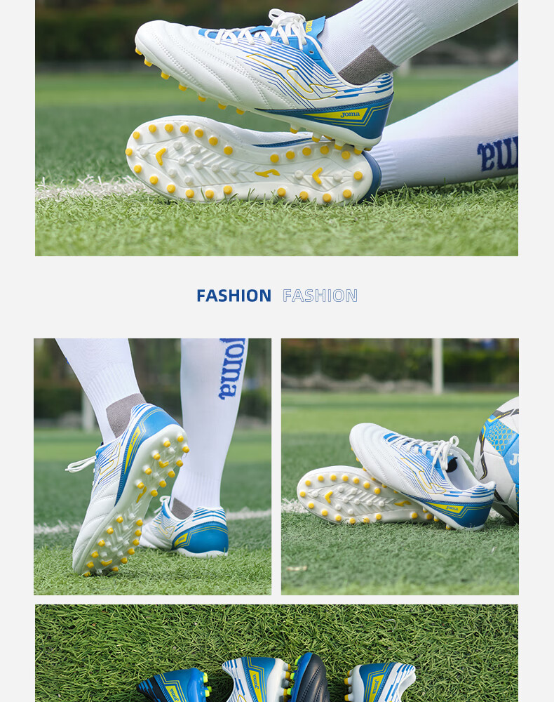 JOMA Adult Soccer Shoes for Men And Youth Students, MG Short Studs Breathable Professional Football Training Shoes, White And Blue, Size 39 8