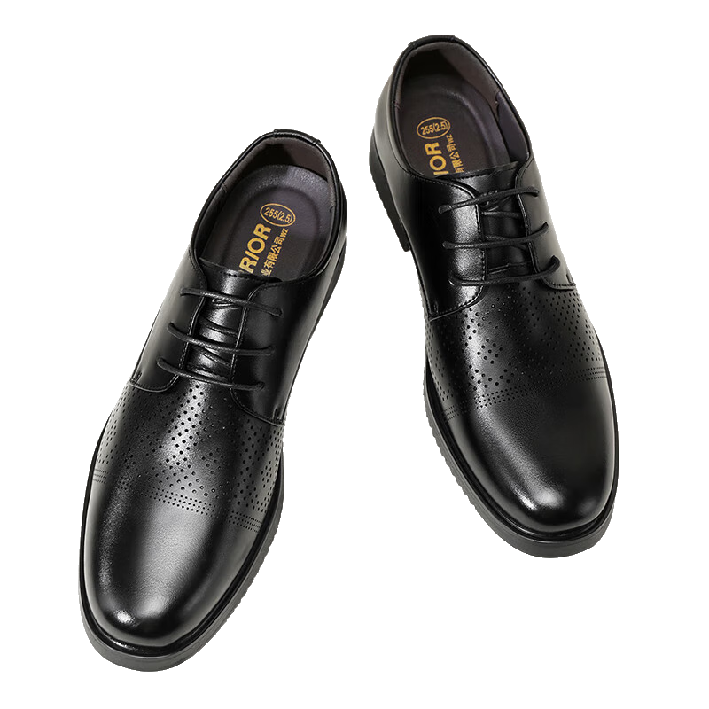 Huili (Warrior) Men's Shoes, Comfortable Casual Shoes, Men's Business Breathable Leather Shoes 3177, Black, Size 42