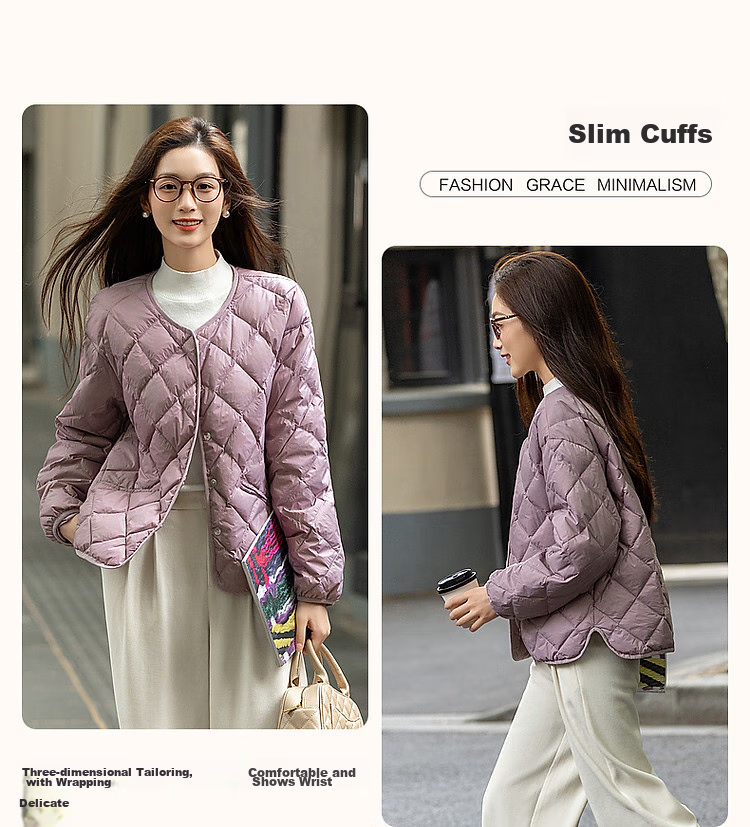 Dme [Lightweight And Warm] Winter Luxury 90% Duck Down Round Neck Long Sleeve Slim-Fit Women's down Jacket 6