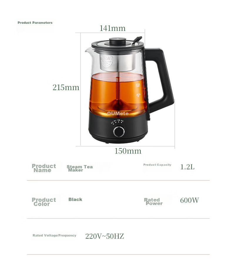 OUMETE Tea Kettle, Tea Maker, Spray-Type Steam Kettle, Health Pot, Glass Constant Temperature Insulated Tea Brewing Kettle OMT-PC1016A (Double Mesh) 15