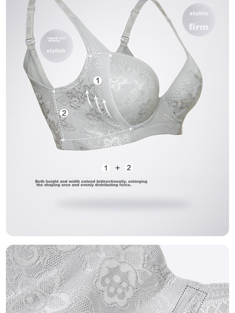 Aimer Push-Up Side Support Adjustable Large Bust Minimizer Sexy Plus Size Bra AM11571 Gray A75 8