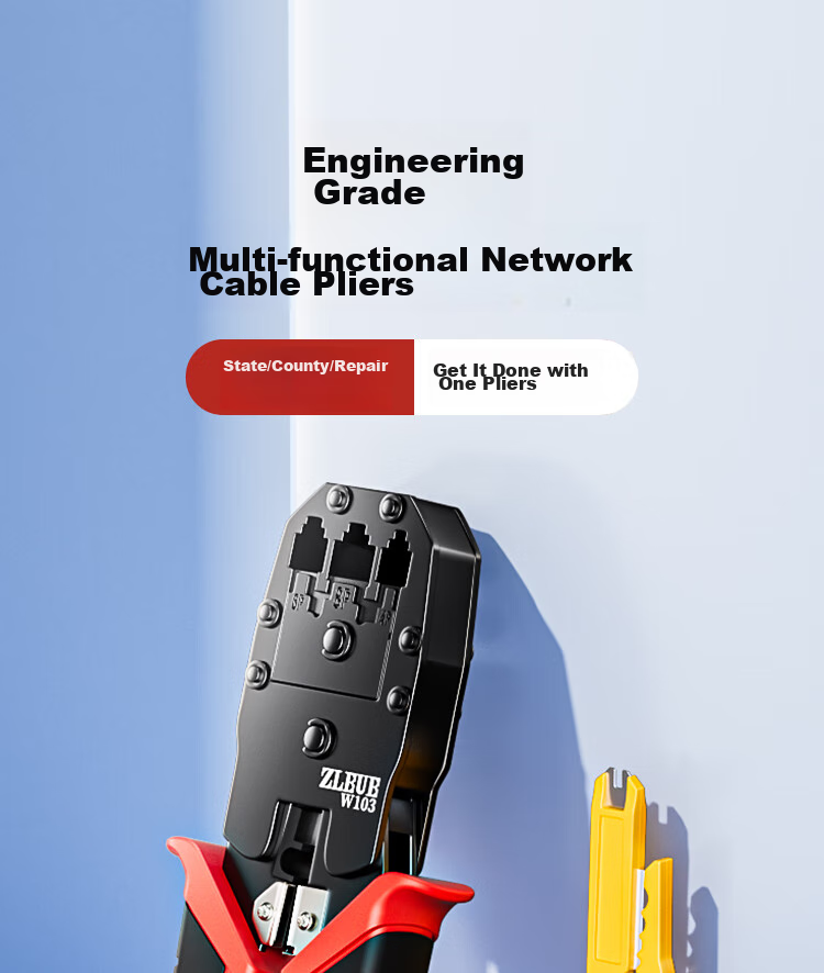 ZLEUE Network Cable Crimper, Wire Stripper And Cutter for Network And Telephone Cables, 4P6P/8P RJ45 Connectors, Multi-Functional Spring Tool for Professional Category 6 Cable Crimping And Termination, W103 2