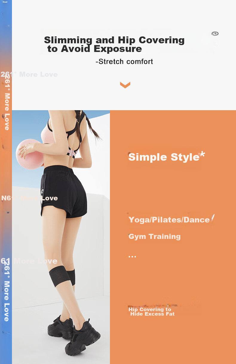 361° Sports Fitness Yoga Shorts, Summer Lightweight, Anti-Exposure, Fake Two-Piece Design, Running Sports Outer Wear, Breathable Shorts 3