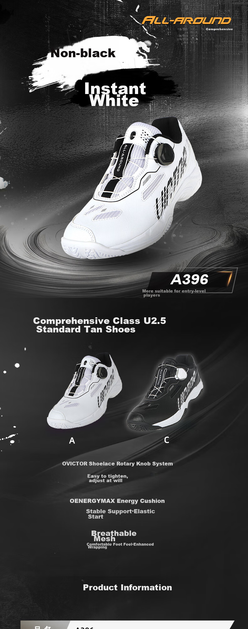 VICTOR Badminton Shoes A396 Men's Model, Wear-Resistant Breathable All-Round Sports Shoes, White, Size 40 1
