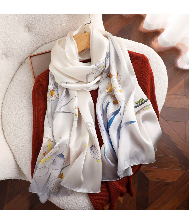 Hangsifu Silk Scarf Shawl Wrap, Autumn And Winter Neck Protection Cloak, Mother's Birthday Gift Box 11