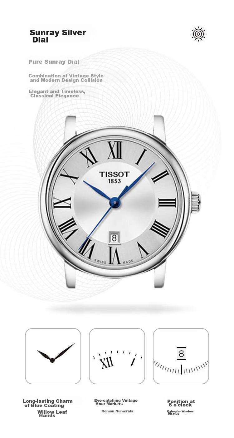 TISSOT Watch, Carson Zhenwo Series Women's Watch, Swiss Quartz Ladies Leather Strap Wristwatch, Business Watch, Birthday Gift 4