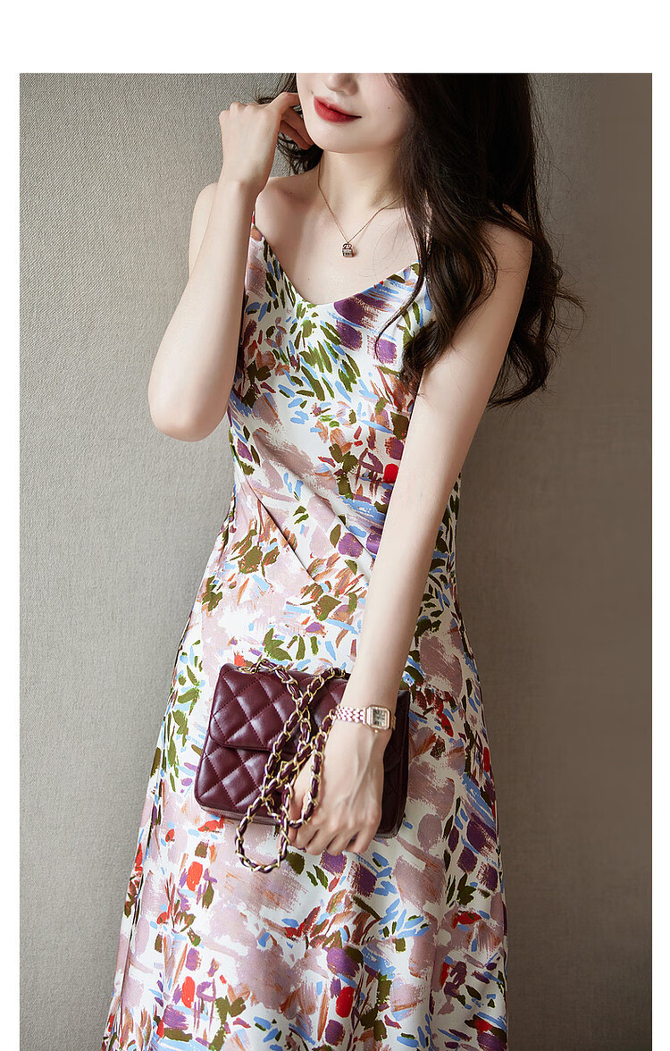Dme Sleeveless Printed Dress Summer V-Neck Slim Fit A-Line Long Dress for Women 15