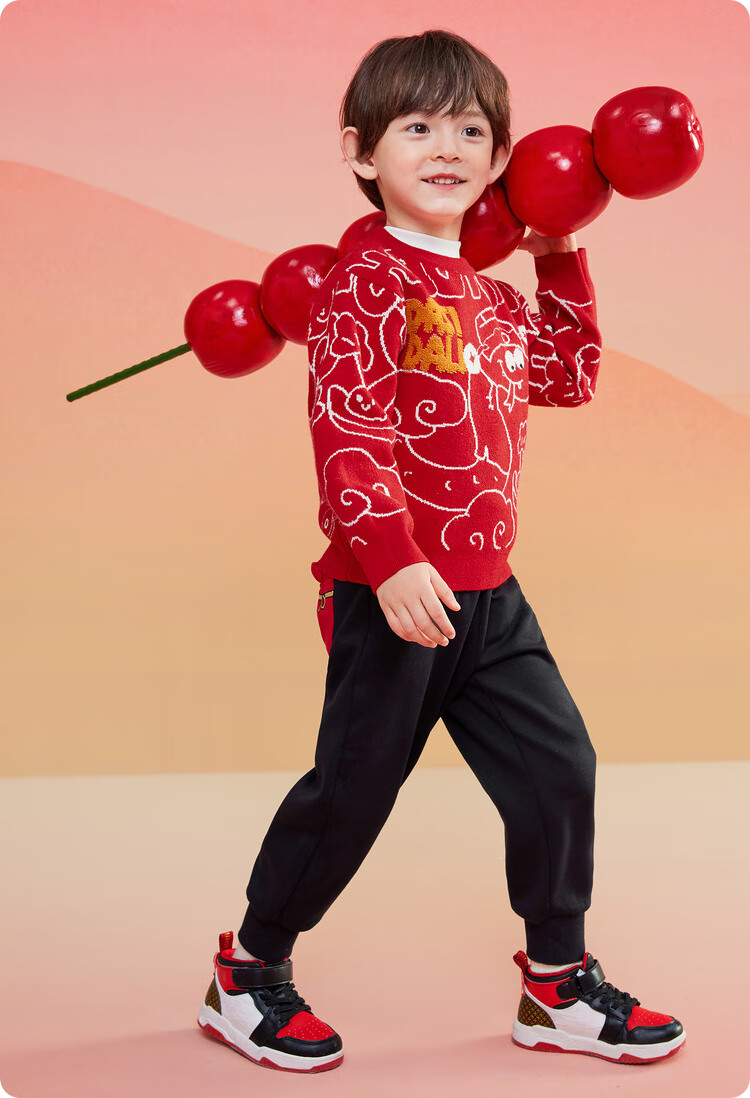 BALABALA Children's Clothing, Fleece-Lined Pants, Boys' Trousers, Girls' Baby Spring And Winter Wear, Elastic Ankle Pants, New Year's Outfit 12
