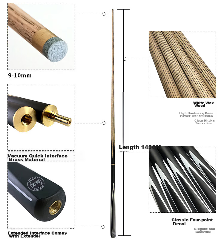 INVUI Pool Cue Tip, English Snooker Cue, Black Eight Chinese Style, 16 Colors, 3/4 Split Two-Piece Cue, Z-06 2