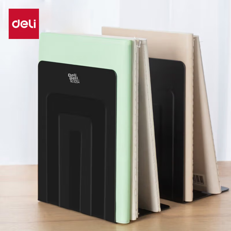 Deli 7-Inch (17cm High) Seamless Metal Desktop Bookend Storage Rack, Office Bookend 2 Pieces / Office Study Supplies, Black 9264