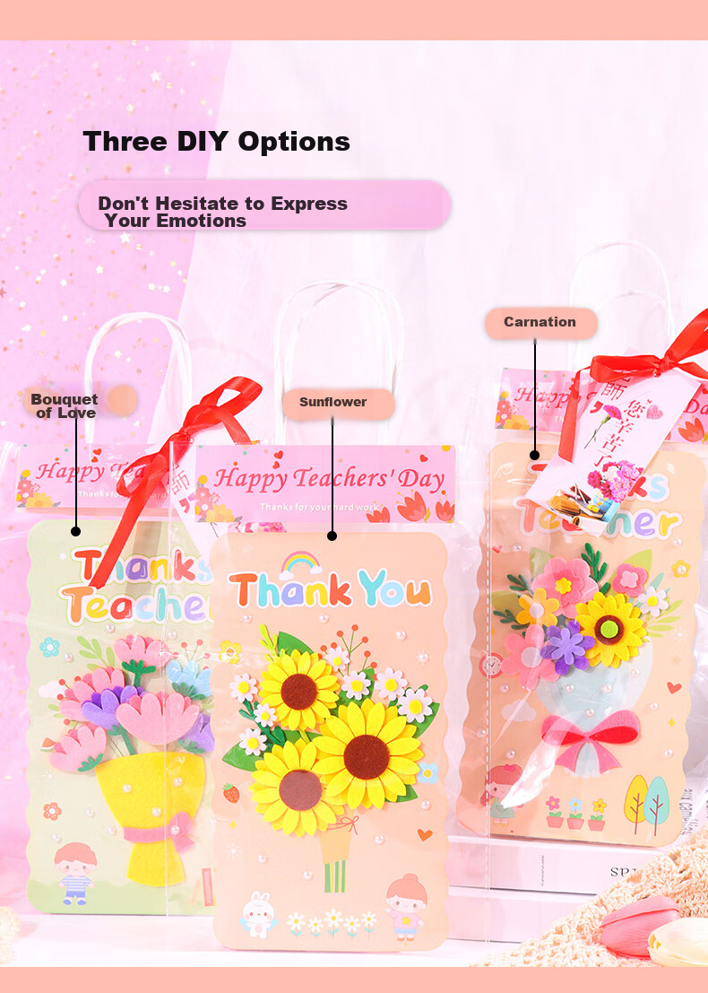 BOJIAO 3D Greeting Card DIY Handmade Material Kit, High-End Feel Handheld Creative Bouquet Preserved Flowers, Blessing Card, Teacher's Day Gift for Teachers And Students' Day Present 7