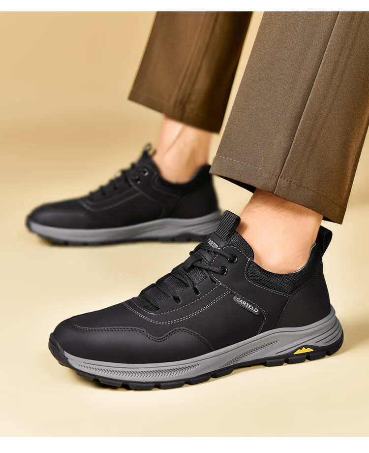 CARTELO Genuine Leather Men's Shoes, Business Casual Sports New Style, Autumn And Winter Soft Thick Sole Versatile Commuter Dad Shoes, Black Slip-O 39