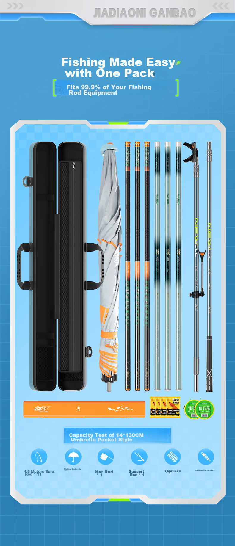JIADIAONI Fishing Rod Bag, Hard Shell Rod Case, Umbrella Case Integrated Storage, Fishing Tackle, Specialized Fishing Rod Case, Waterproof, 130*10*10 3