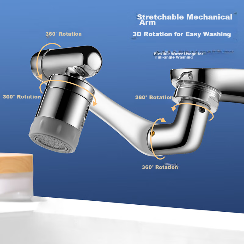 Larsd Mechanical Arm Universal Faucet Anti-Splash Head Rotatable Spout Basin Wash Extender Aerator T18