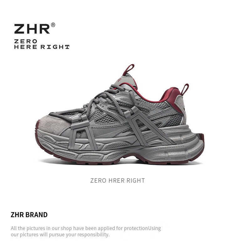 ZHR Dad Shoes for Women, Retro Style Sports Sneakers, Height-Increasing Thick-Soled Outdoor Casual Shoes for Women, JT65 Gray And Red, Size 35 3