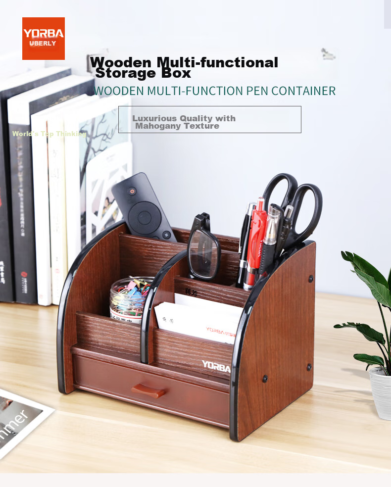 UBTECH Wooden Pen Holder Desktop Storage Box Office Desk Organizer Rack Desktop Drawer Storage 6021A 1