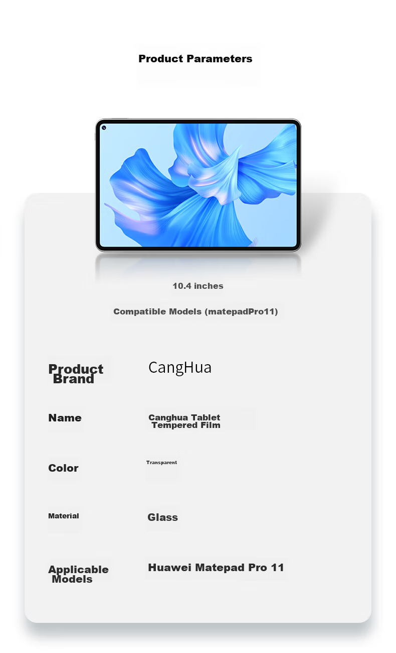 CangHua Tempered Glass Screen Protector for Huawei MatePad Pro 11 (2024/2022 Models), Full Coverage Anti-Drop Anti-Fingerprint HD Protective Film for 11-Inch Tablet 15