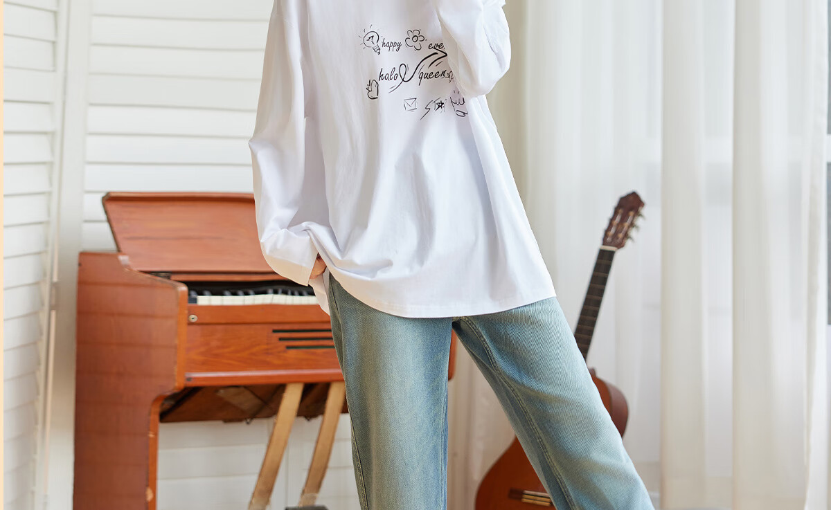 Halo Queen Long-Sleeve T-Shirt for Women, Spring And Autumn Round Neck Letter Print Casual Loose Comfortable Base Shirt Top New Product H143T2011 30