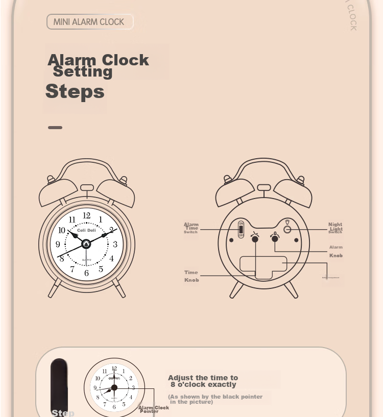 Deli Mini Retro Mechanical Alarm Clock, Low Noise, Luminous, Bedroom Bedside Alarm Clock, Children's Student Enlightenment Alarm Clock, Yellow 9024, Back-To Season, New Year Gift 19