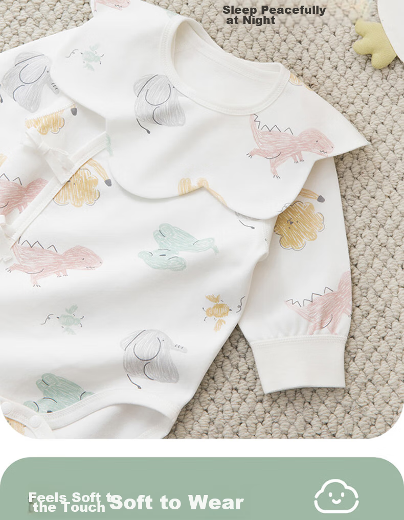 Guaiqixiong Newborn Long-Sleeve Bodysuit, Spring And Autumn Infant Pure Cotton Seamless Pajamas, Romper for Autumn, Clothing A 4