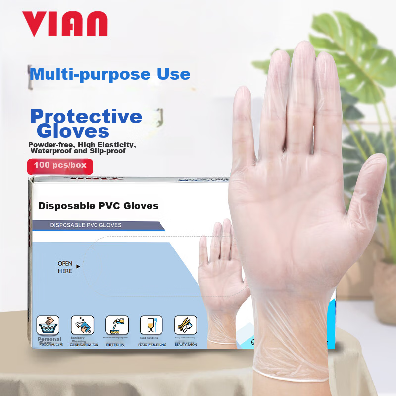 Одноразовые перчатки VIAN для пищевого контакта, ПВХ, бытовые, для кухни, выпечки, водонепроницаемые, маслостойкие, прозрачные, 100 шт., размер L