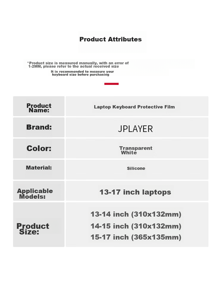JPLAYER Laptop Screen Protector + Keyboard Cover, 13.3-Inch 16:9 Universal HD Transparent LCD Protective Film Set, Suitable for Lenovo, ASUS, Dell ThinkPad 20